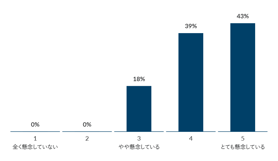 イノベーティブな技術の導入に伴うセキュリティリスク(侵害、データ損失、不適切な管理、不十分なアクセス管理)について、どの程度懸念していますか。
